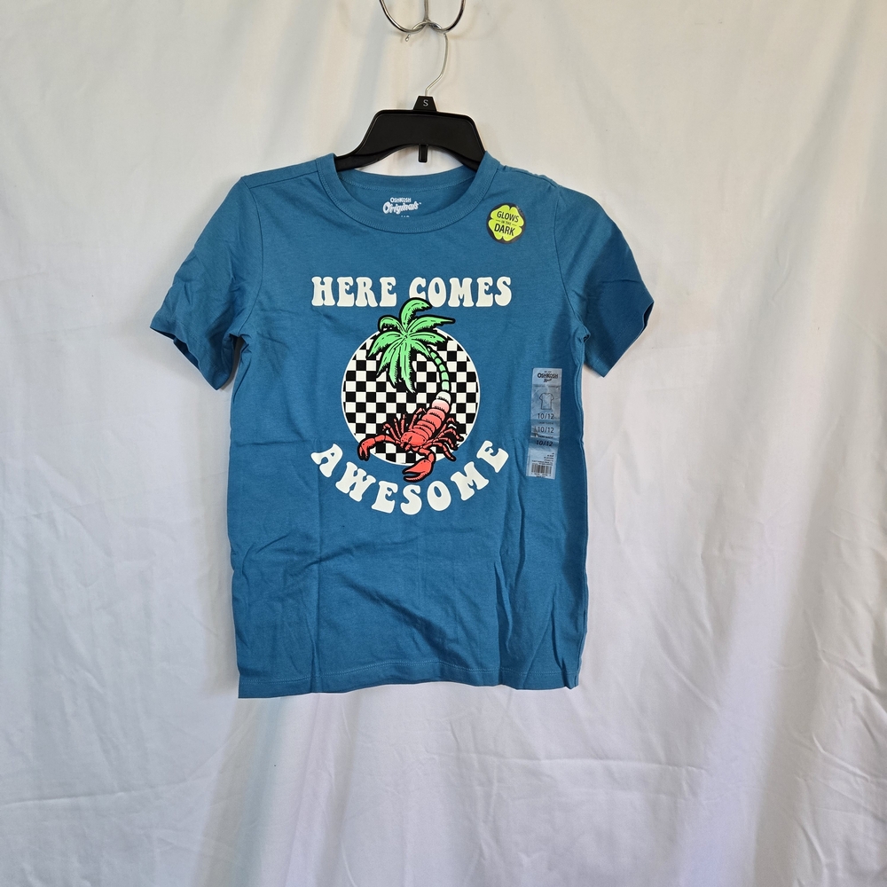 OshKosh‎ Boys Teal Here Comes Awesome Glow In the Dark Graphic Tee 10/12 NEW